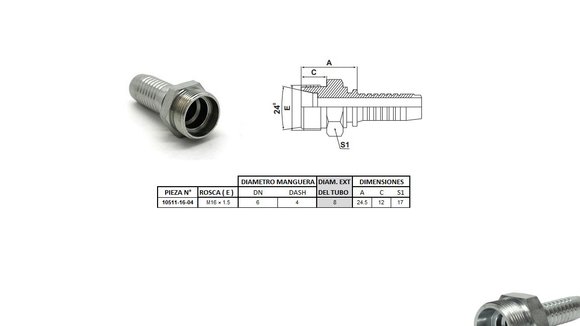 Imagen de MACHO RECTO M16 X 1,5-08 04 1/4'' (MULTI ASIENTO)